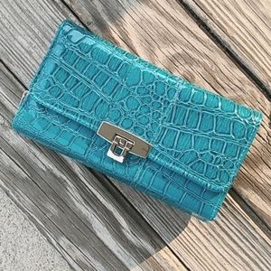 Turquoise crocodile wallet with calculator